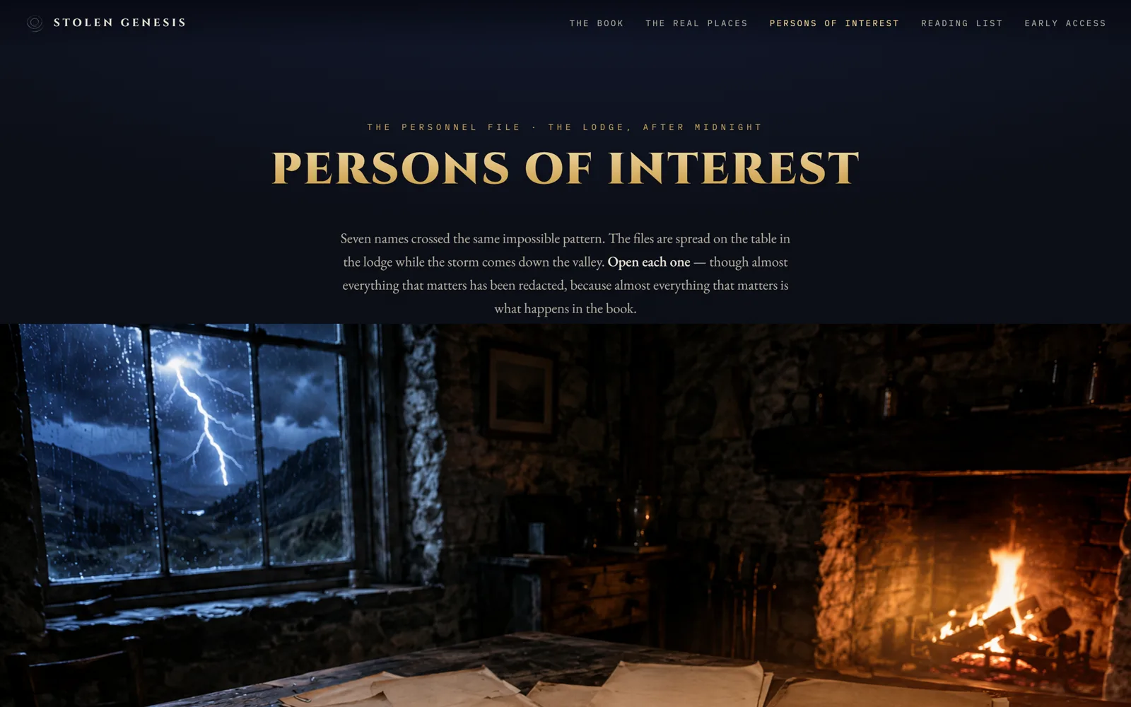 The Persons of Interest page: an interactive cast of characters as case files